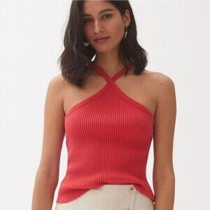Anthropologie T.la Ribbed Knit Halter Tank Top Red Rouge Size Medium